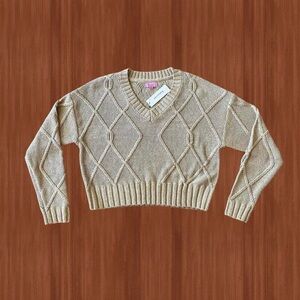 Francesca's Cream Cropped V-Neck Sweater - Size S